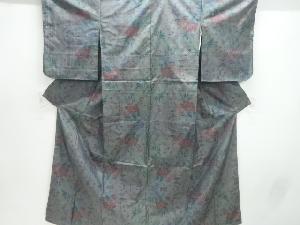 草花模様織出し本場泥大島紬着物（5マルキ）